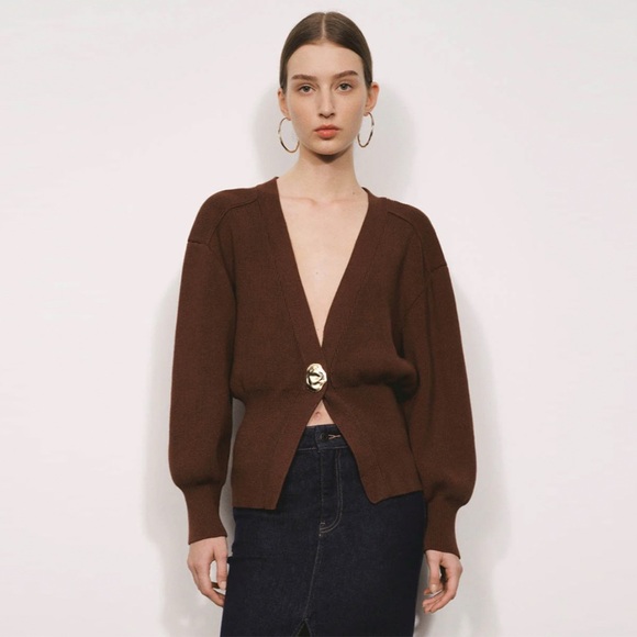 NWT - Urban Revivo - V-neck Knitted Cardigan - Brown - Picture 1 of 13